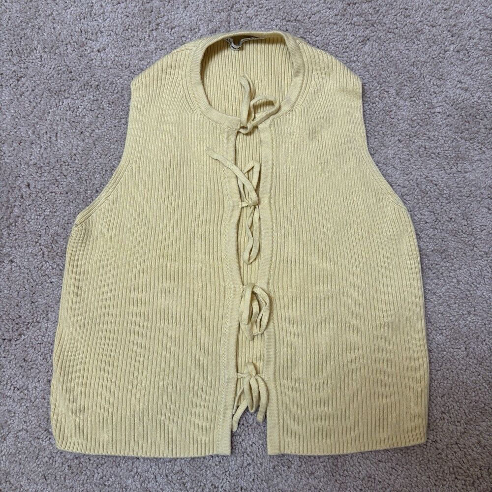 Abercrombie & Fitch Yellow Ribbed Knit Sleeveless Tie Front Top Women's XXS